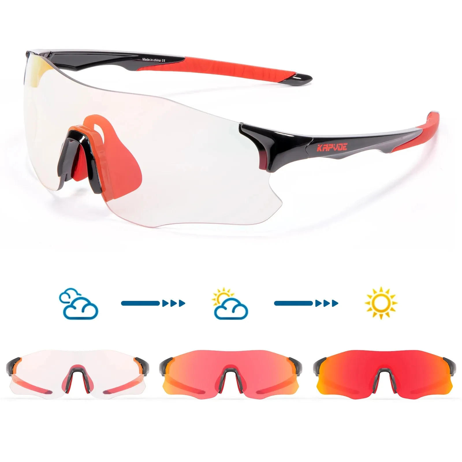 2023 Kapvoe Red Photochromic Running Sunglasses Sports for Men Blue Marathon Cycling Glasses Mountain Bicycle Goggles Eyewear