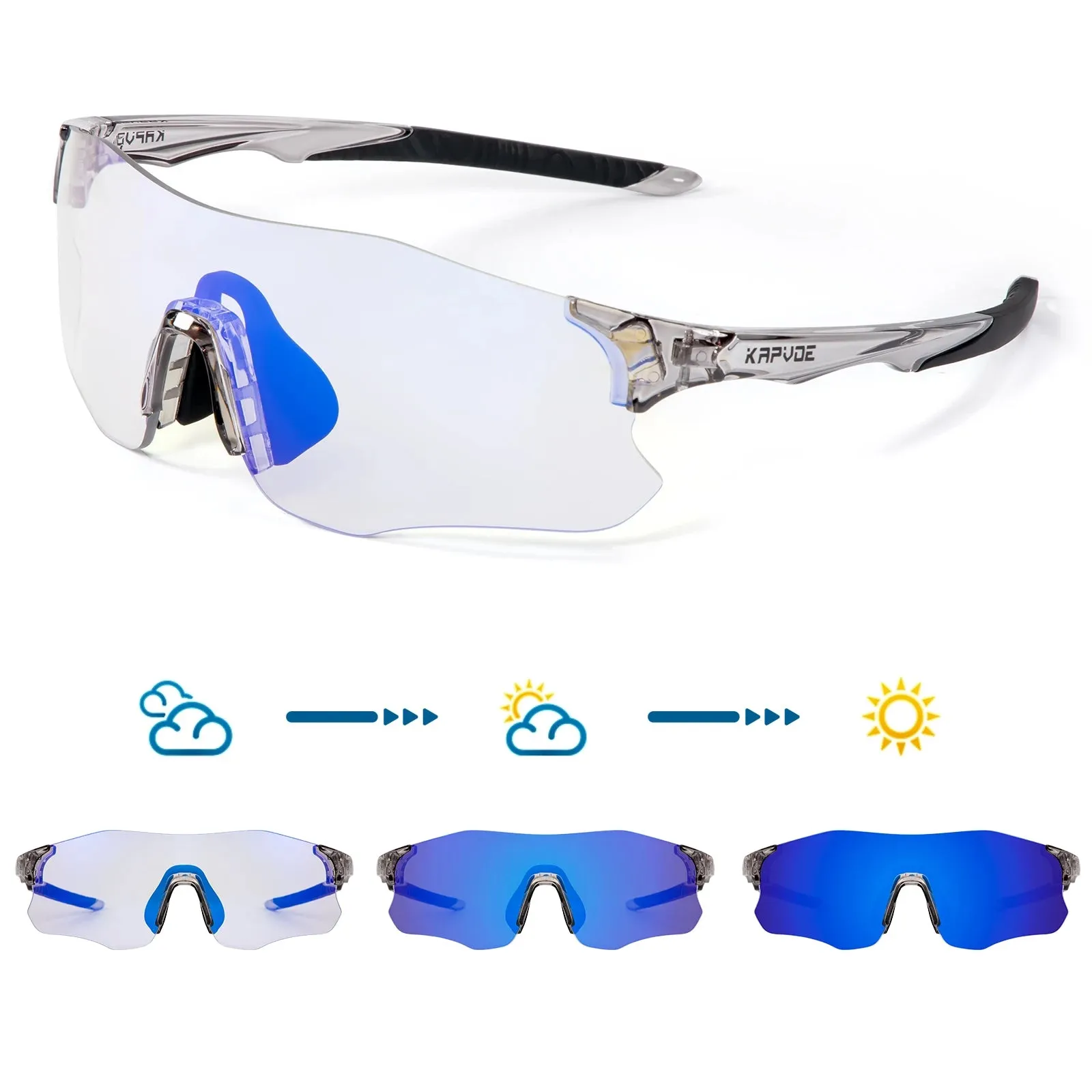 2023 Kapvoe Red Photochromic Running Sunglasses Sports for Men Blue Marathon Cycling Glasses Mountain Bicycle Goggles Eyewear