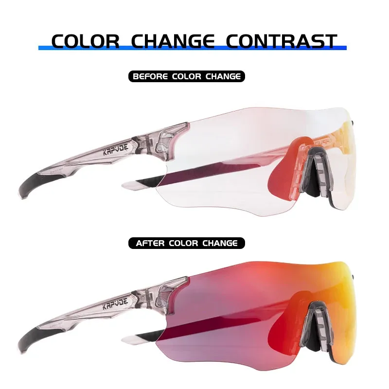 2023 Kapvoe Red Photochromic Running Sunglasses Sports for Men Blue Marathon Cycling Glasses Mountain Bicycle Goggles Eyewear