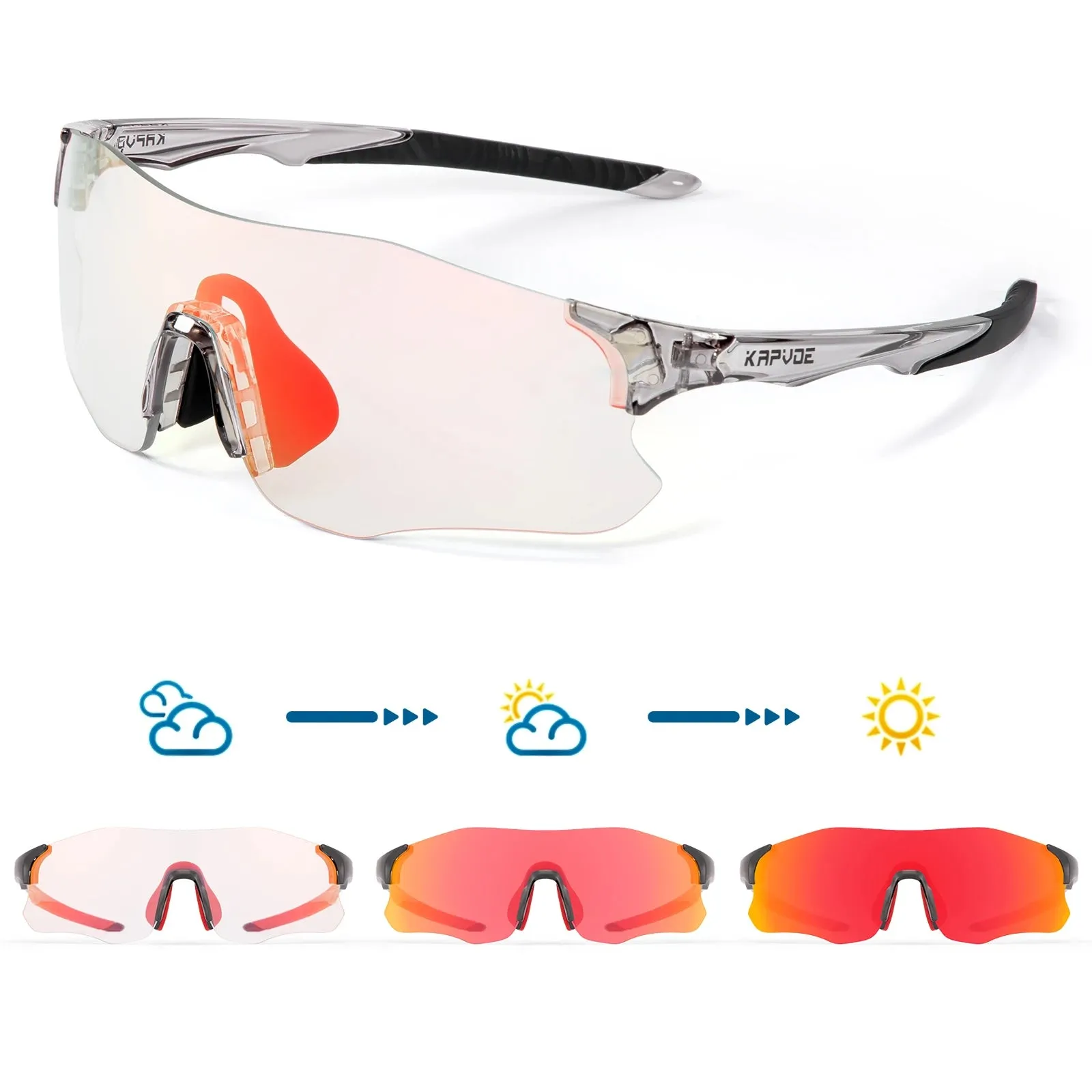 2023 Kapvoe Red Photochromic Running Sunglasses Sports for Men Blue Marathon Cycling Glasses Mountain Bicycle Goggles Eyewear