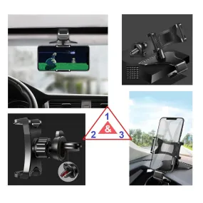 3 in 1 Car GPS Smartphone Holder: Dashboard / Visor Clamp   AC Grid Clip for Gionee M2, Marathon M2 - Black