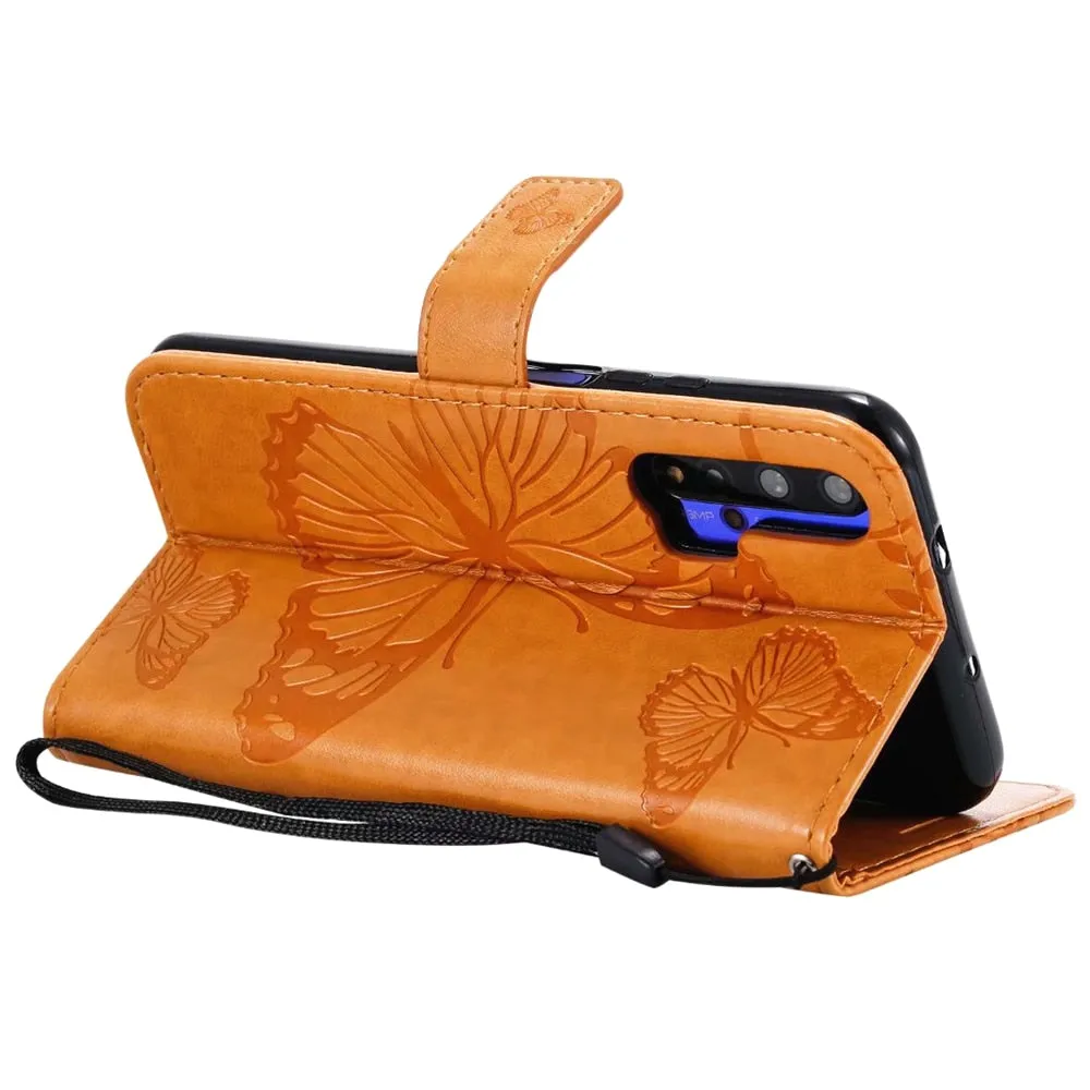 Anymob Huawei Turquoise Leather Phone Case Butterfly Flip Wallet Cover Protection