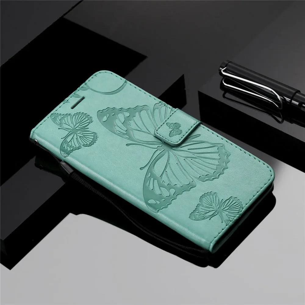 Anymob Huawei Turquoise Leather Phone Case Butterfly Flip Wallet Cover Protection