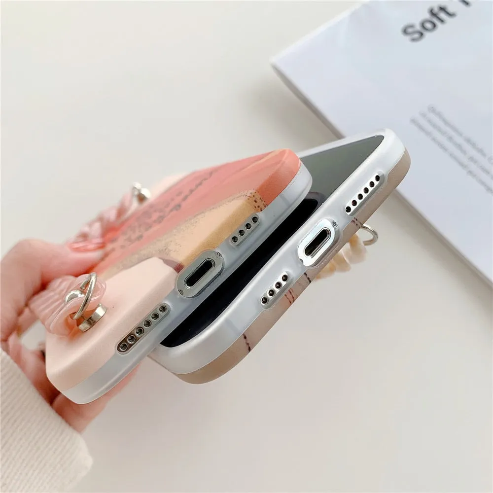 Anymob iPhone Brown Art Painting Marble Bracelet Phone Case Shockproof Soft Silicone Cover
