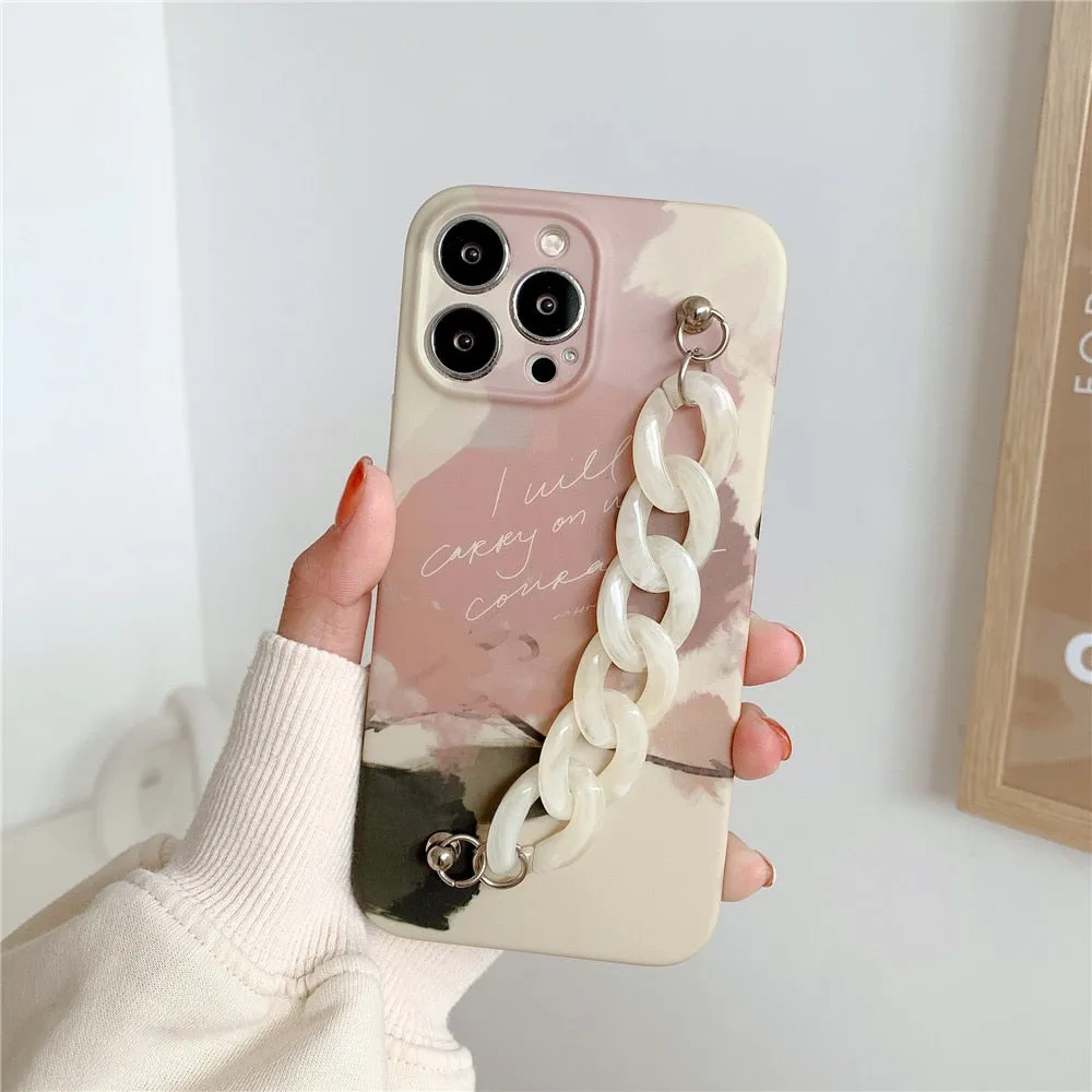 Anymob iPhone Brown Art Painting Marble Bracelet Phone Case Shockproof Soft Silicone Cover