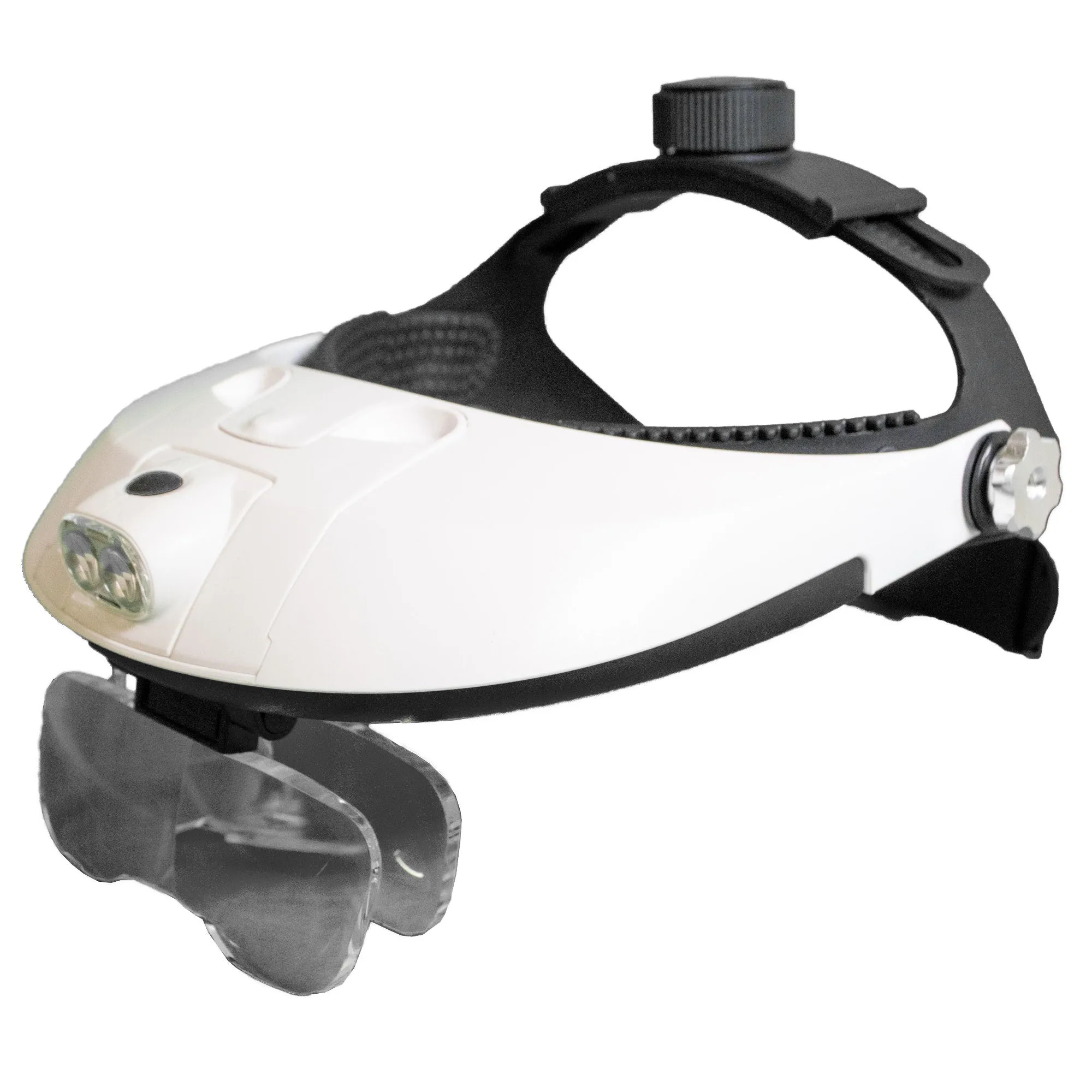 Binocular headband magnifier, 5 lenses can be used singly or in pairs. Also an LED light.