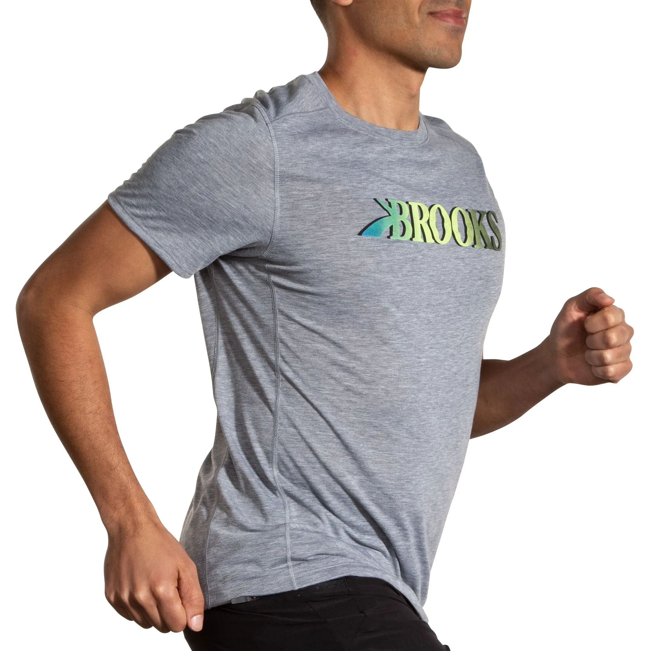 Brooks | Distance Short Sleeve 3.0 | Men's | Heather Ash/Brooks Gradient