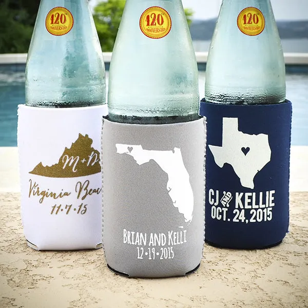 City and State Wedding Can Cooler