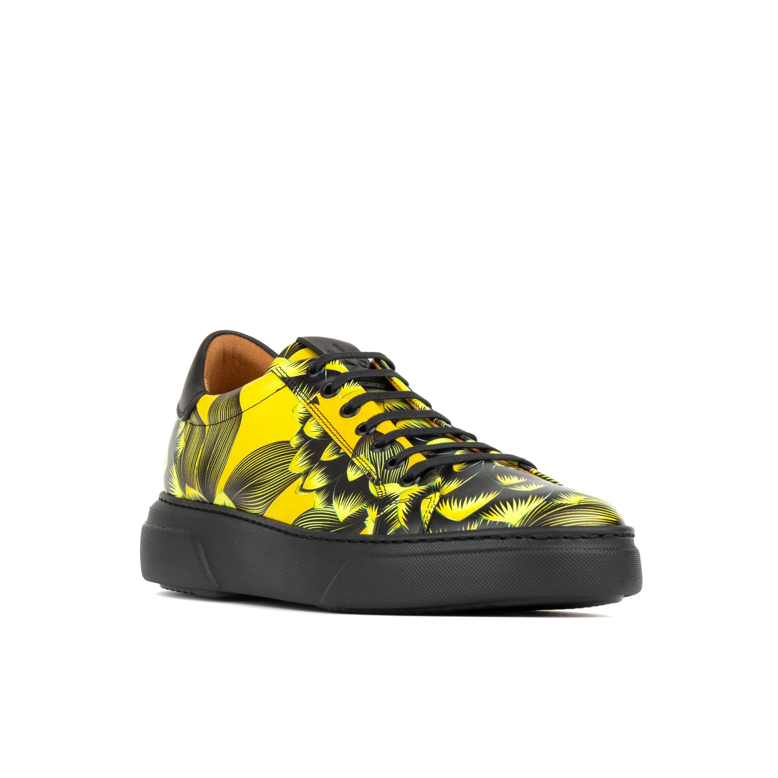 Exstatic Low - Yellow - Men's leather low top trainer in yellow flower print
