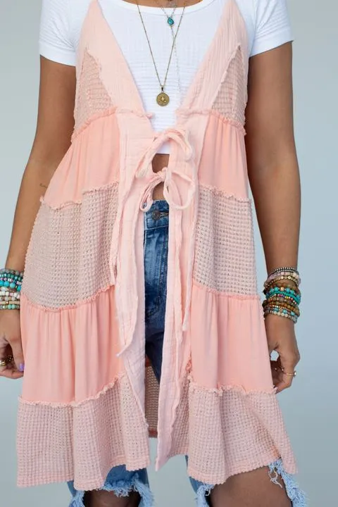 Field Day Tie Front Vest - Peach