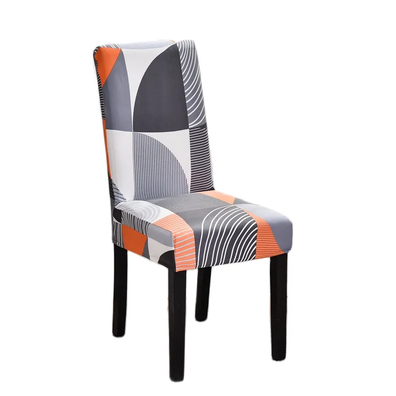 Slipcover Geometric Spandex Chair Covers Printed Elastic Seat Cover Slipcovers For Dining Room Wedding Banquet Hotel Kitchen Office Plain
