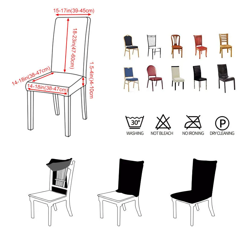 Slipcover Geometric Spandex Chair Covers Printed Elastic Seat Cover Slipcovers For Dining Room Wedding Banquet Hotel Kitchen Office Plain