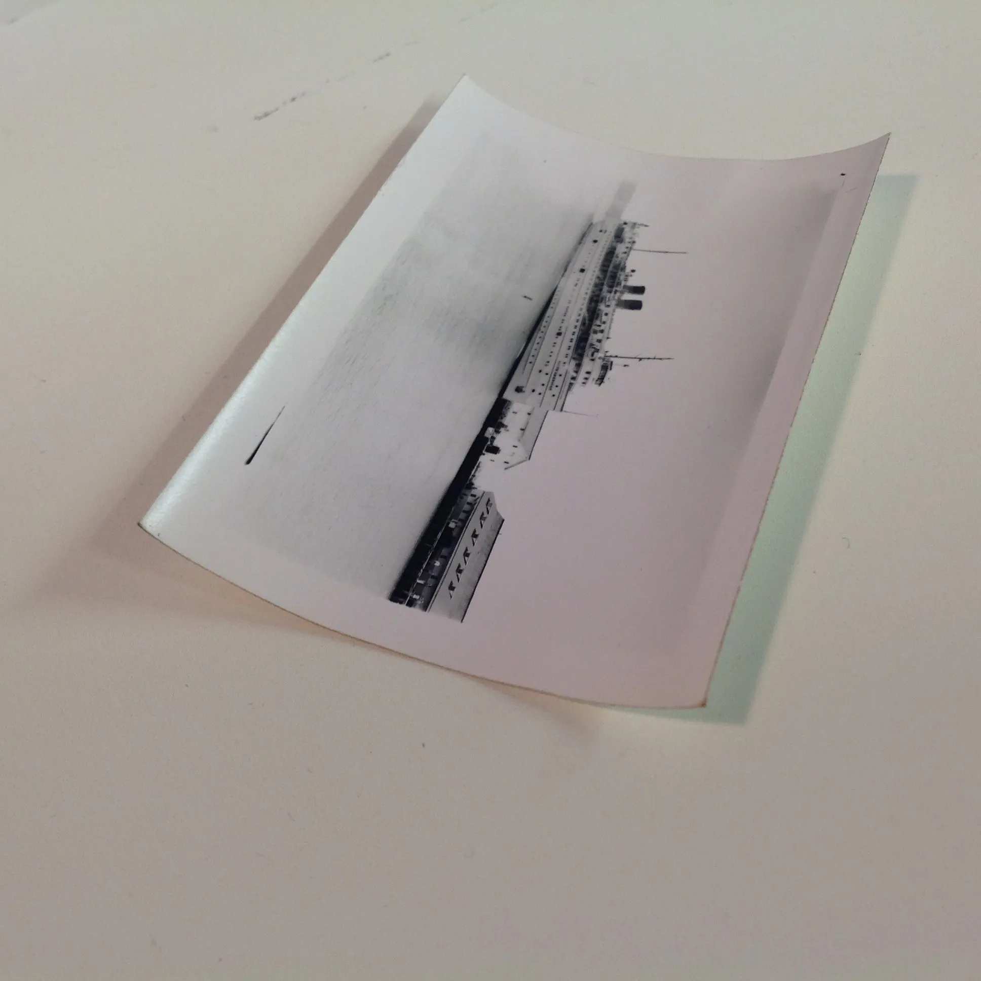 Vintage Mid Century B&W Photo SS South American Cruise Exterior Shot Ship Sailing from Harbor