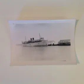 Vintage Mid Century B&W Photo SS South American Cruise Exterior Shot Ship Sailing from Harbor